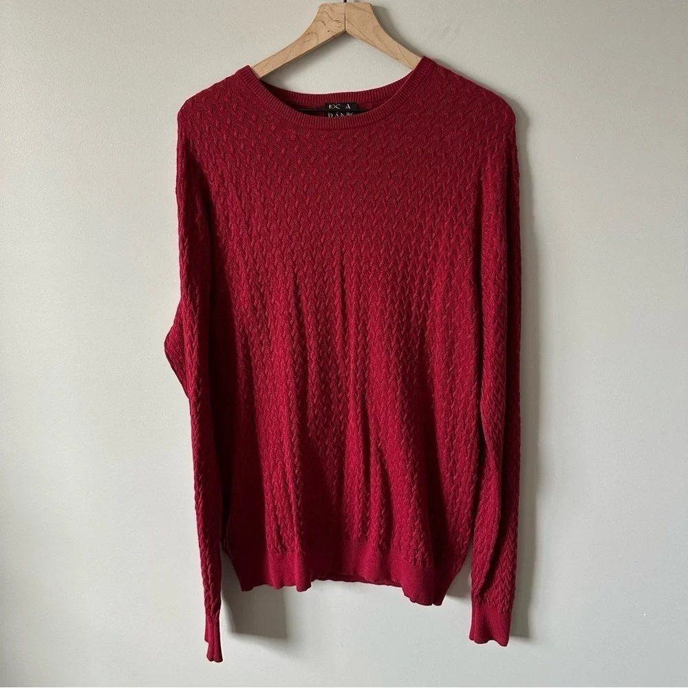 Jos A Bank Signature Gold Cashmere Silk Sweater Mens M Red Maroon Cable Knit